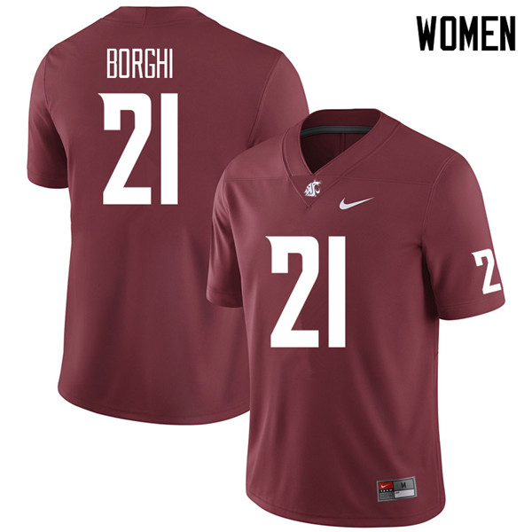 Women #21 Max Borghi Washington State Cougars College Football Jerseys Sale-Crimson